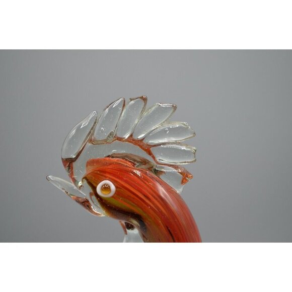 Blown Glass Rooster Figurine Red Clear Chicken Italian Style Vtg Handmade 9" - Picture 2 of 10